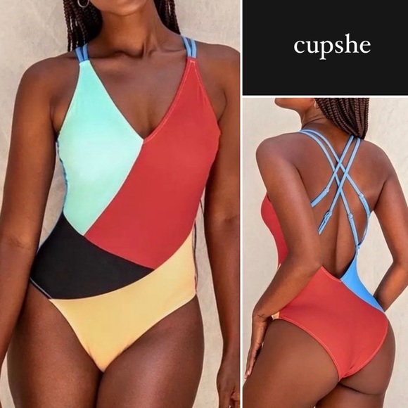 Cupshe Colorblock One Piece Swimsuit in Multicolor NWT โข M - Picture 1 of 4